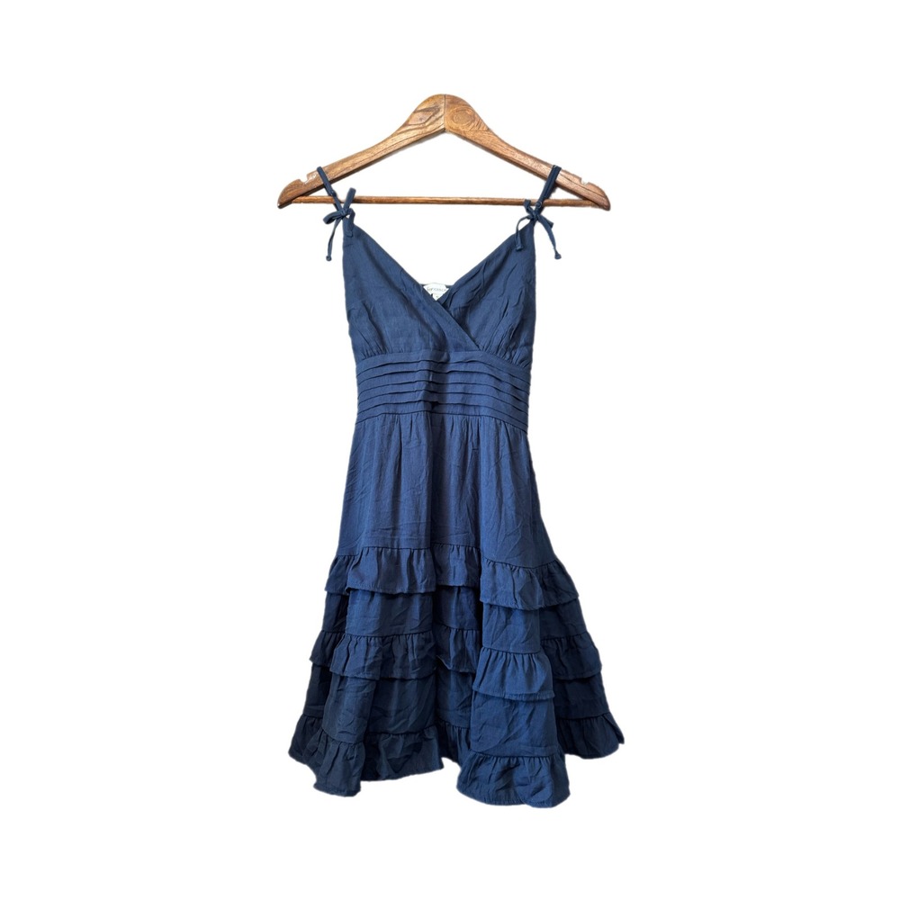 Francesca's Mini Dress Women Small Navy Blue Excellent Tiered Ruffle Smocked